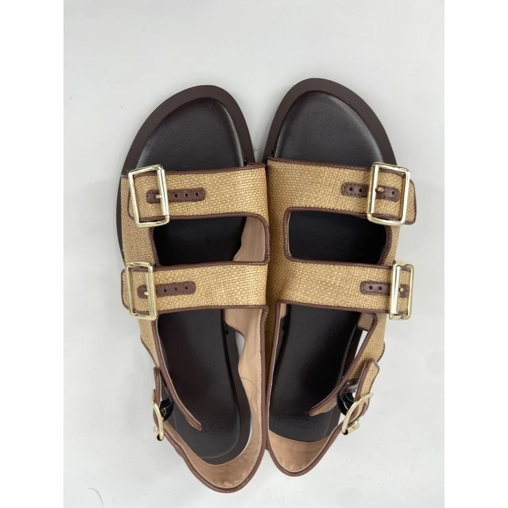 J.Crew Sandals Shoes Womens 12 Tan Carsen Leather‎ Buckle Slingback Casual Italy